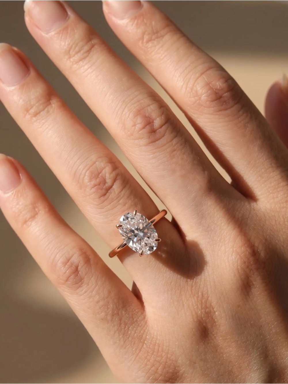 Maxine Classic 4.0Ct Rose Gold Solitaire Oval Hidden Halo Engagement Ring